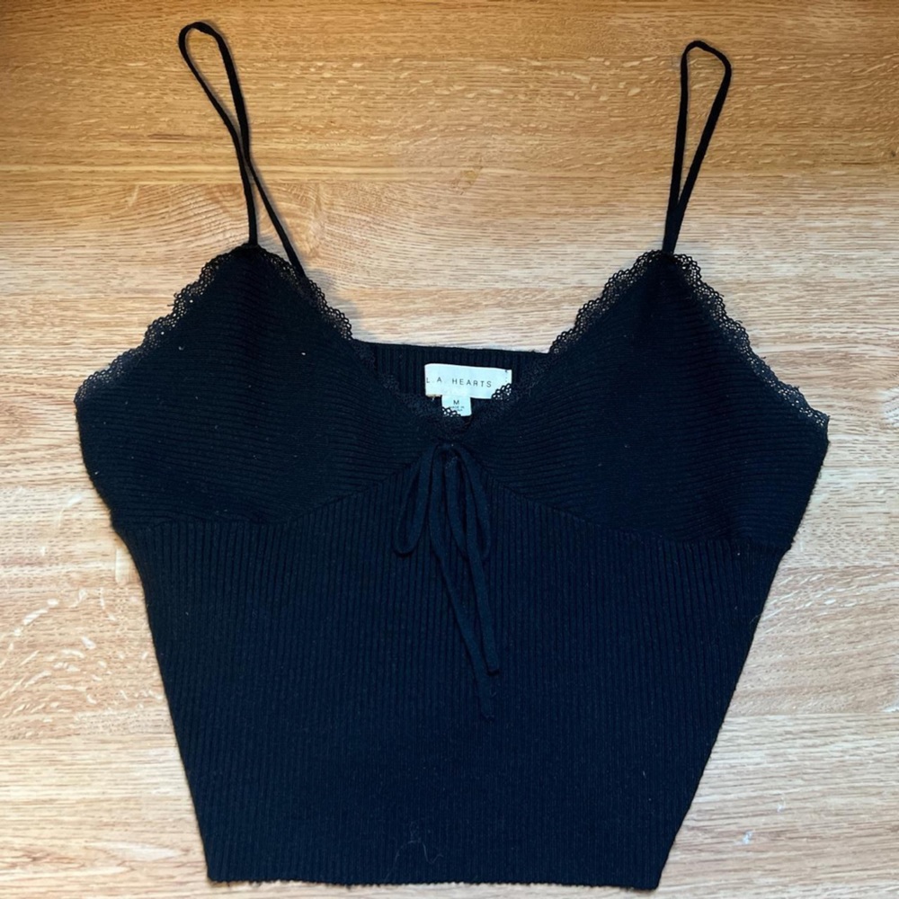 pacsun black lace cami brown with lace detailing and a bow